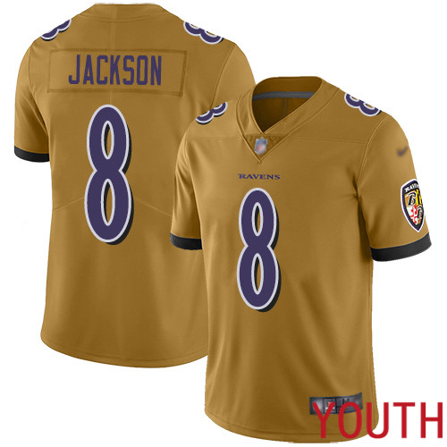 Baltimore Ravens Limited Gold Youth Lamar Jackson Jersey NFL Football 8 Inverted Legend